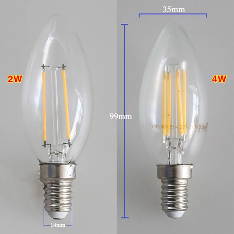 LED NEW Filament Candle Light Bulb E14 220V 2W 4W Edison Bulb Retro Antique Vintage Style Cold White Warm White Lamp Wholesale