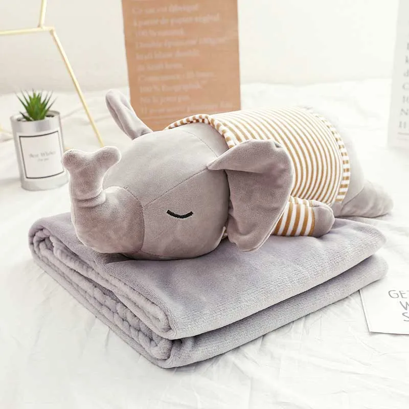 grey elephant Подушка Одеяло Подушка мульти-функциональные одеяла Пёс из мультфильма из флиса кораллового цвета с плюшевой подкладкой для детей и взрослых, диван-кровать домашний декор Одеяло 100x160 см - Цвет: grey elephant