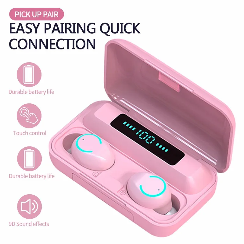 

TWS Wireless Earphone Bluetooth Earphones 5.0 HiFi Stereo Headset Touch Control Mini Earbuds Built-in HD Mic For Women Girl