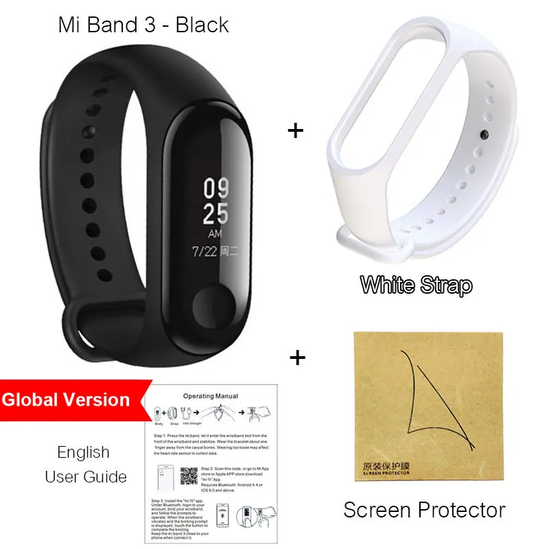 Браслет для Xiaomi Mi Band 3 Miband 3 Умный Смарт Фитнес браслет трекер с Шагомер 0,7" OLED Сенсорный экран Водонепроницаемый ми бэнд 3 мибенд 3 - Цвет: Global White Strap