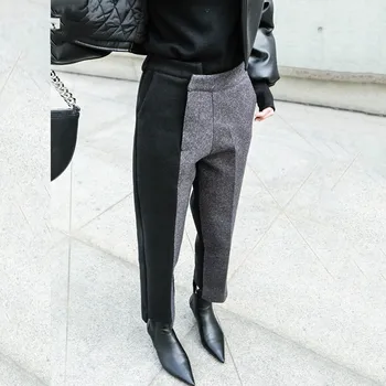 

High Waist Gray Contrast Color Split Long Trousers New Loose Fit Pants Women Fashion Tide Spring Autumn 2020 1N328