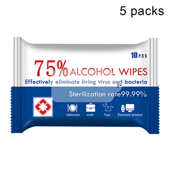 

5 Packs Alcohol Wet Wipes Disposable Hand Skin Disinfection Cleansing Tissue Anti flu