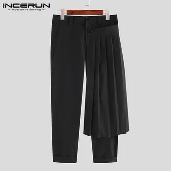 

INCERUN Casual Pants Men Button Streetwear Punk Trousers Solid Joggers Fashion Skirts Pants Irregular Pantalones Hombre 2020 5XL