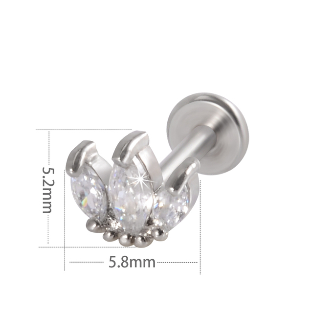 Leaf  Heart Lip Labret Stud Piercing Flat CZ Gem Flower Ear Tragus Cartilage Helix Stud Conch Lobe Earring Body Jewelry