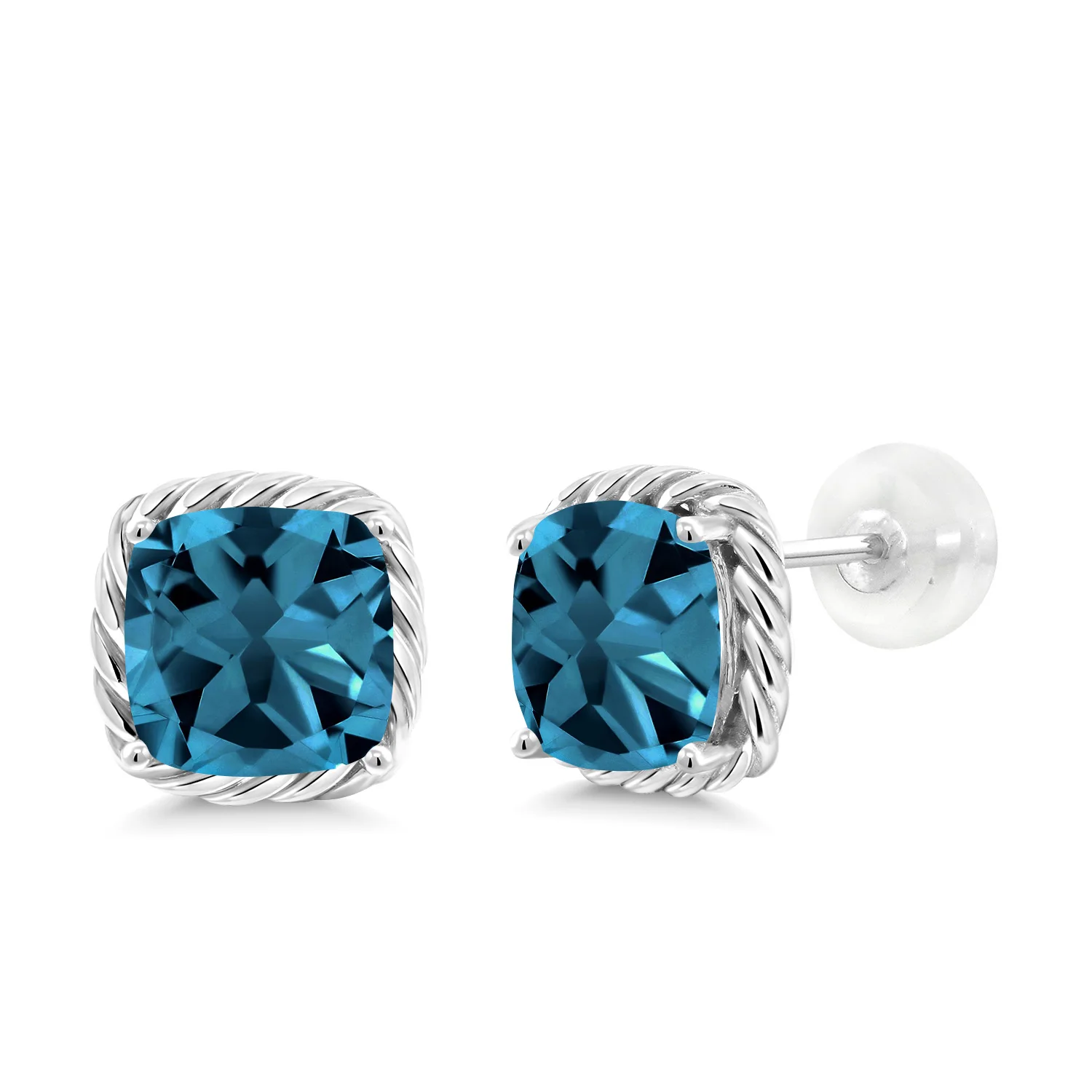 GemStoneKing 3.7Ct 10 к белое золото Лондон Голубой топаз серьги гвоздики для женщин Подушка с изображением драгоценного камня огранки 7 мм обручальные ювелирные изделия