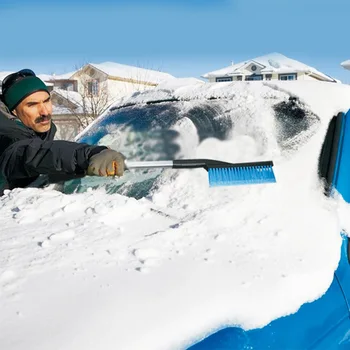 

3 In 1 Car Deicing Defrosting Snow Shovel Scraper And Double Snow Brush Long Aluminium Alloy Handle Soft Bush Hair Cleaning Tool