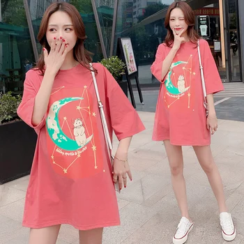 

2313# Cartoon Printed Cotton Maternity Tees Summer Casual Plus Size Loose T Shirt Clothes for Pregnant Women Pregnancy Tops