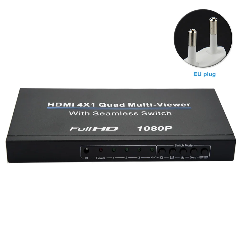 1080P профессиональный конвертер с дистанционным управлением 4x1, HDMI четырехэкранный разветвитель, светодиодный индикатор для просмотра