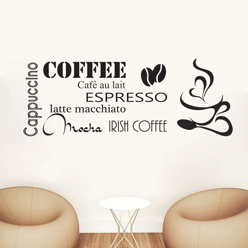 Coffee Coffee bean Kitchen Wall Stickers Quote Cafe Living Room Vinyl