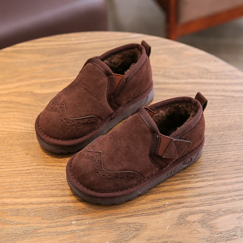 Dark Brown shoe Детская обувь для мальчиков зимняя обувь легкие детские кроссовки для улицы, Бег обувь для мальчиков; лоферы на плоской подошве; мужские бархатные Лоферы Теплые Тапки - Цвет: Dark Brown shoe