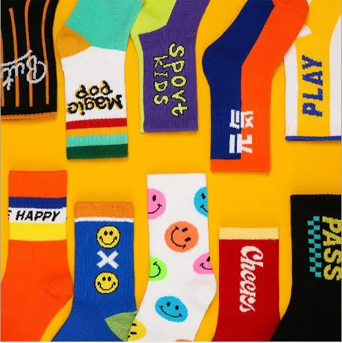 3-12Year 4Pairs Pack Children Socks Autumn Letters Street Sports Style Personality Kids Boy Girls Cartoon Kids Tube Socks kids socks