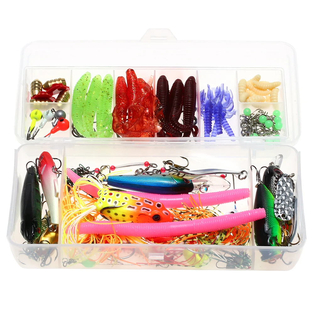 Lixada 112pcs Fishing Lure Bait Gear Kit Fishing Lure Set Spinnerbaits Worms Jig Hooks with Tackle Box Fishing Lures Accessories