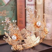 Стиль Горячая Распродажа корона золото полный круг корона барокко корона с узором из листьев свадебные аксессуары для волос