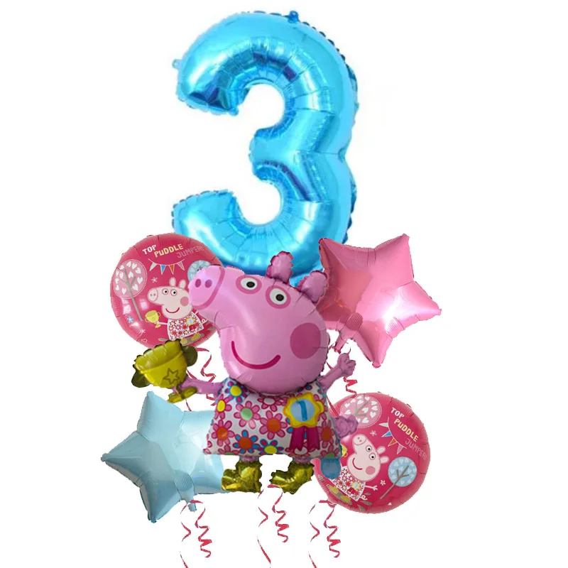 6 шт. фольгированные шары с рисунком Свинки Пеппы 32 дюйма синий 0-9 для маленьких мальчиков и девочек гелиевые шары с днем рождения украшения для комнаты детские игрушки