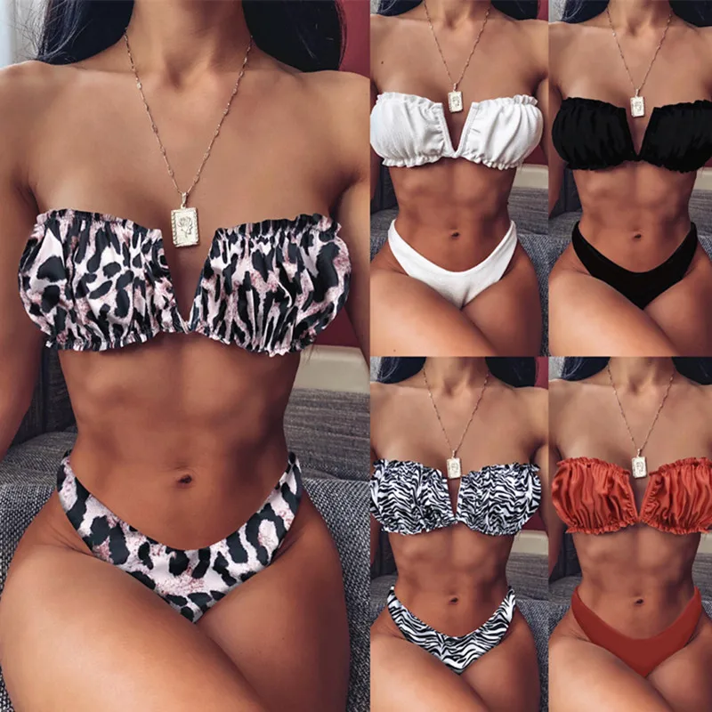 

2020 New Sexy V-shaped Bracket Bikini Wrap Breast Swimsuit Wholesale European and American Ladies Swimwear Bikini Woman