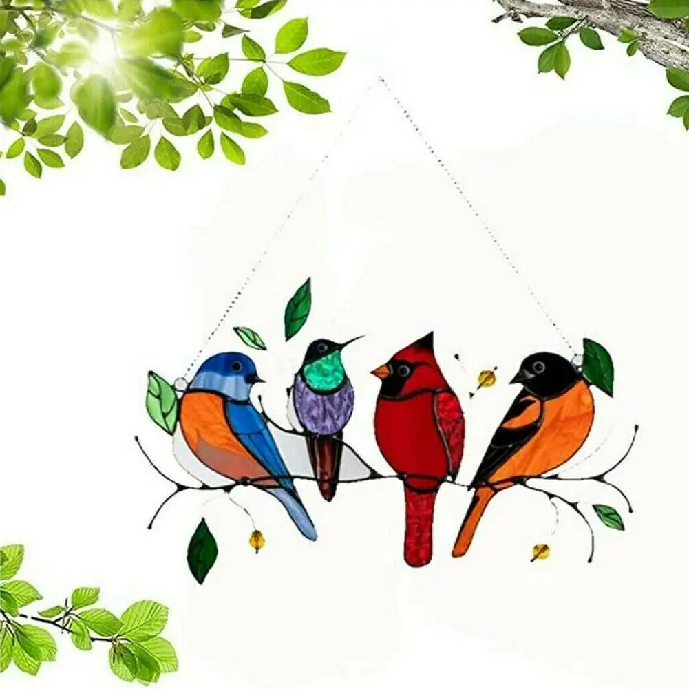 Panel de ventana creativo para decoración del hogar, atrapador colgante de pájaros sobre alambre, accesorios de decoración para habitación