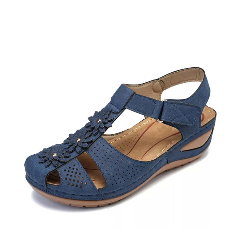 Летние женские босоножки в стиле ретро; обувь на танкетке; женские босоножки из искусственной кожи с пряжкой на полой платформе в римском стиле; женские шлепанцы; мягкая удобная женская повседневная обувь - Цвет: Blue