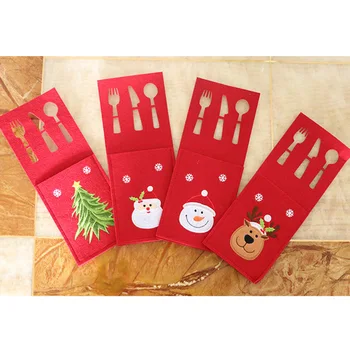 

Fashion Lovely Red Felt Cloth Christmas Knives And Forks Cover Christmas Decorations