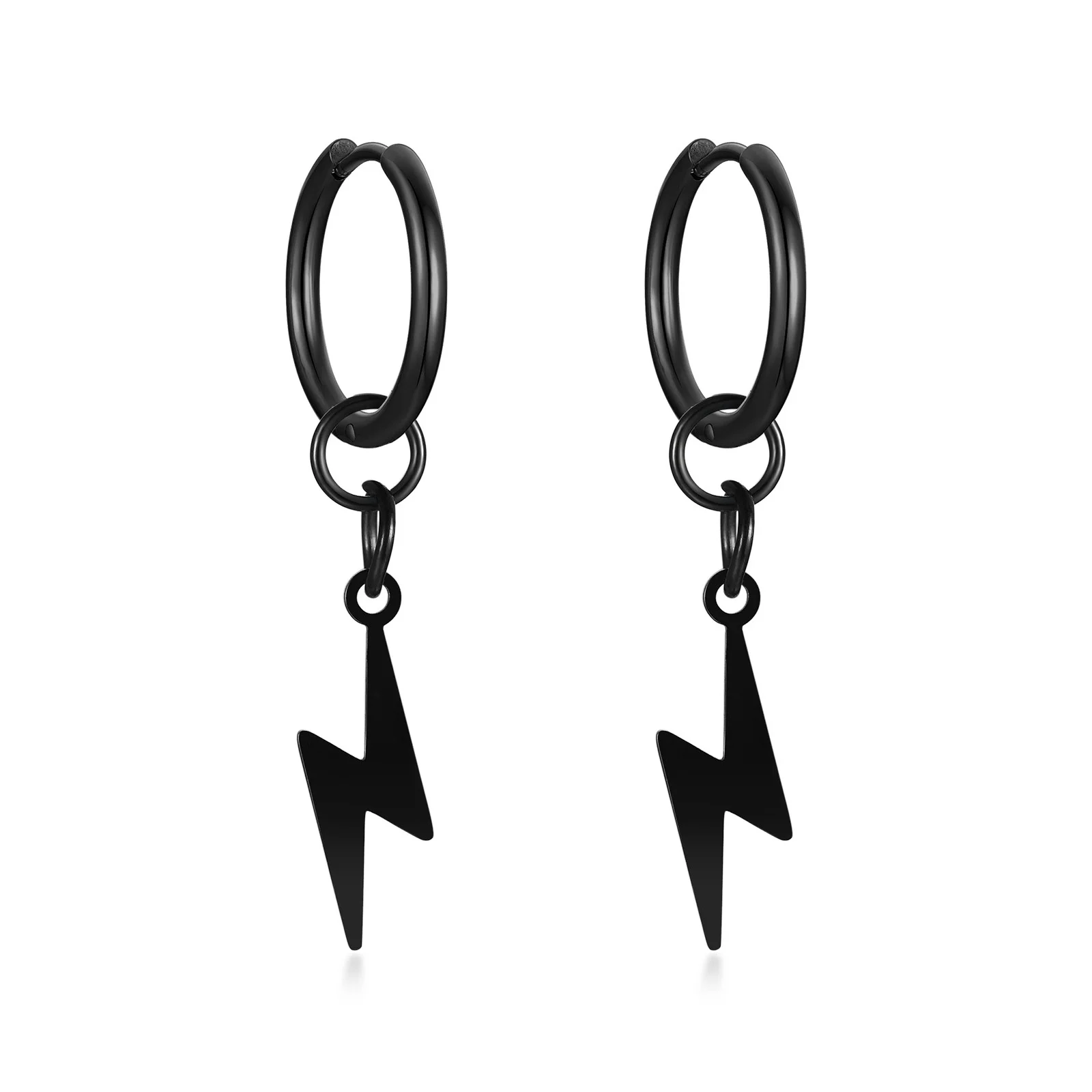 Orecchini A Cerchio Huggie In Acciaio Inossidabile Nero Con Charms Cubo A Fulmine – Gioielli Unisex Moderni