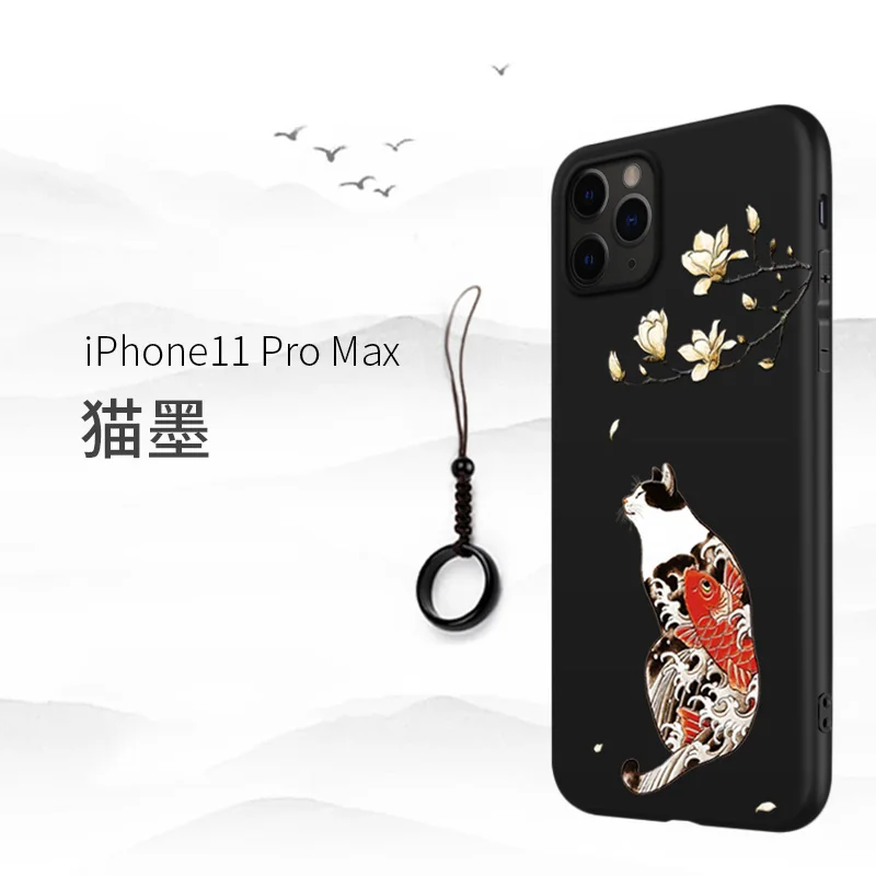 Отличный чехол для телефона с тиснением для Iphone XS MAX XS XR X 11 PRO MAX чехол Kanagawa Waves Carp Cranes 3D гигантский рельефный чехол для 7 8 PLUS - Цвет: Cat 11PROMAX