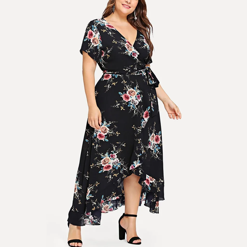 Платье женское ropa mujer vestidos de verano платья vestidos verano mujer robe femme Новые повседневные платья с коротким рукавом и цветочным XL-5XL Z4