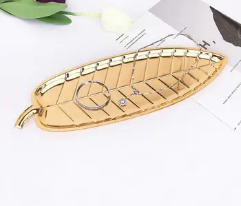 

Creative gold/ silver Leaf metal storage trays severing tray trays decorative gold jewelry plate bestekbak for home decorationFT
