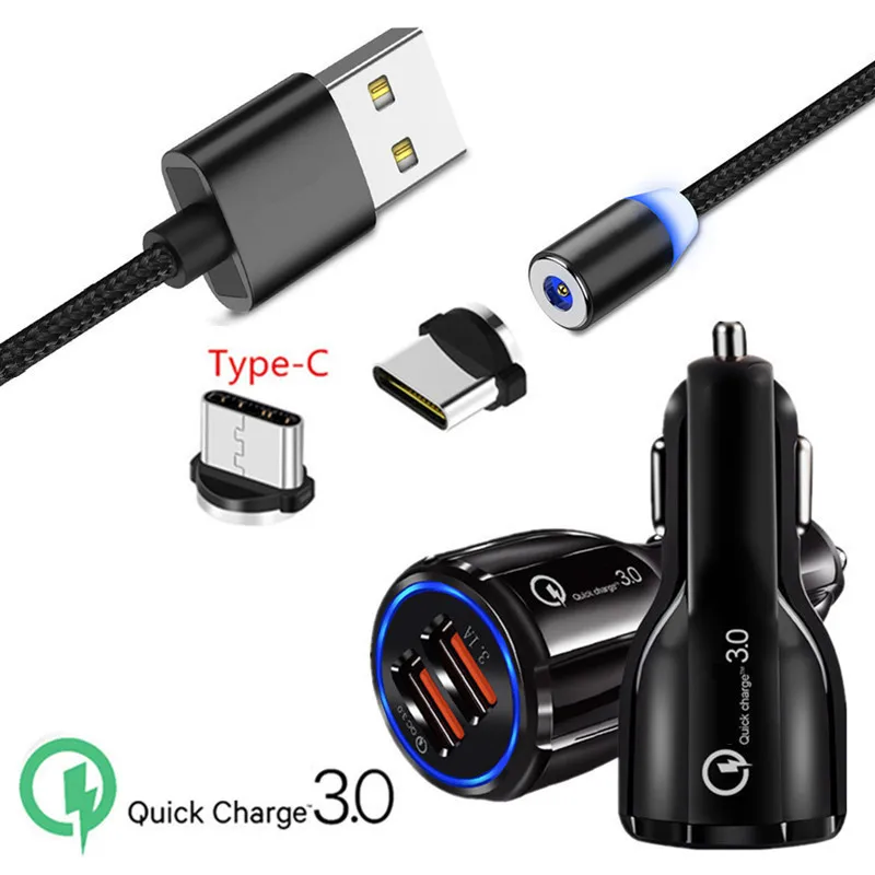 Магнитный кабель типа C QC 3 0 автомобильное зарядное устройство USB для Samsung galaxy A70 A30