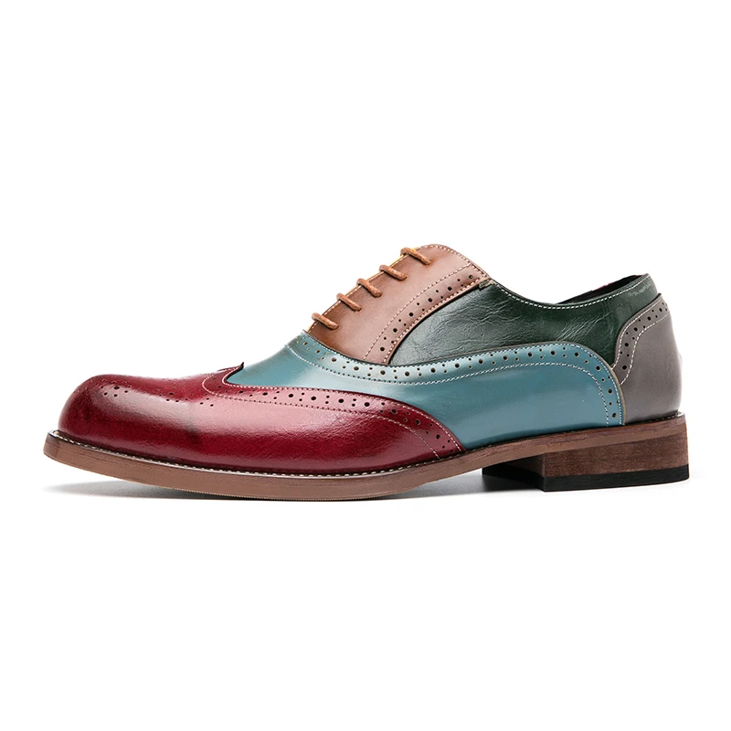 Male Business Dress shoe Colorful Lace up Fashion Man Casual Leather Oxfords shoes Flat Leisure Wedding Party shoe Men Big Size
