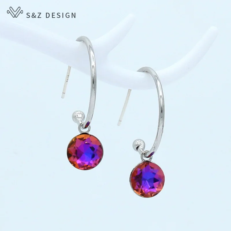 WG blue purple S& Z дизайнерские корейские модные круглые висячие серьги с кристаллами 585 розовое золото белое золото серьги-гвоздики для женщин ювелирные изделия для свадебной вечеринки - Окраска металла: WG blue purple
