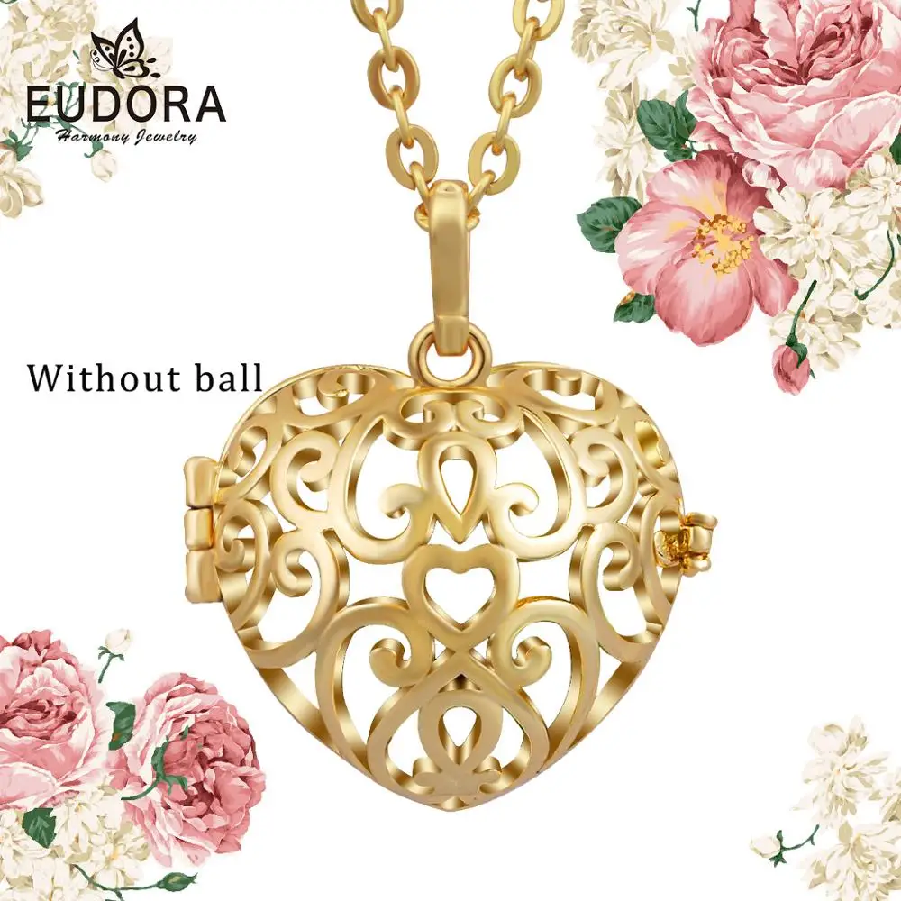 without ball EUDORA 18 мм Золотое сердце шар кулон полый клетка медальон Эфирное масло Арома ожерелье с кулоном-диффузором fit Lava Rock Stone H115 - Окраска металла: without ball