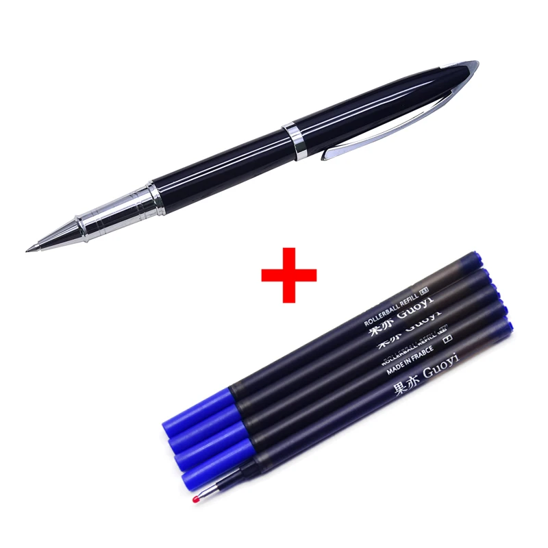 Pen with 5 Blue ink Guoyi A112 Модный черный металлический гелевая ручка для обучения в офисе, школьный канцелярский подарок, роскошная ручка и бизнес-ручка для письма, шариковая ручка - Цвет: Pen with 5 Blue ink