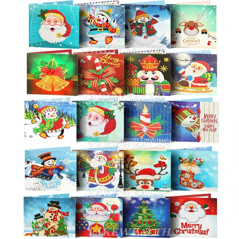 

5D DIY Diamond Painting Cartoon Paper Greeting Postcards Craft Kid Festival Greet Cards Mini Santa Claus Merry Christmas 30X15CM