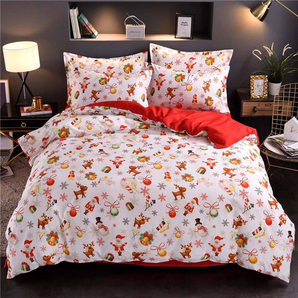 

Christmas Bedding Set Duvet Cover with Pillowcases Santa Claus and Christmas Tree Elk Home Textiles 3pcs Drop Ship
