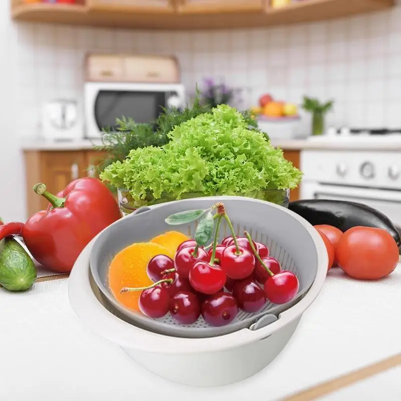 Double Drain Storage Baskets Bowl Kitchen Washing Vegetables Fruit Strainer