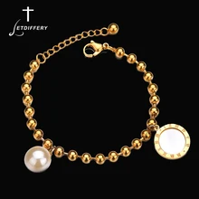 Letdiffery романтические римские цифры в виде ракушки из бисера свадебные браслеты имитация жемчуга женский браслет ювелирные изделия из нержавеющей стали