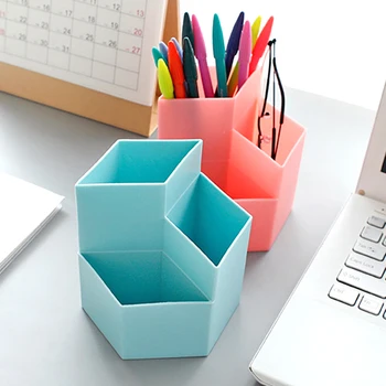 

Multi-function 3-Grid Desktop Pen Holder Makeup Pen Holder Case Rack Jewelry Brush Office School Plastic Storage Case Box