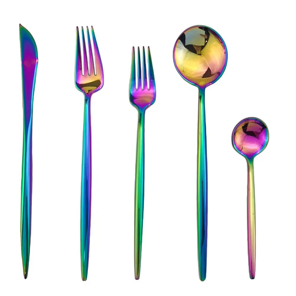 Набор посуды из нержавеющей стали 30 шт. черный Радужный розовое золото. | Дом и сад