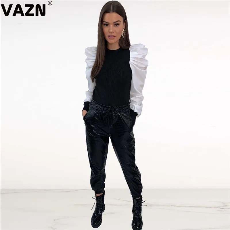 VAZN,, розовая, черная, популярная, для девушек, с круглым вырезом, элегантная, для офиса, для женщин, Сексуальная футболка, тройники, с бисером, с длинным рукавом
