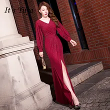 Это Yiiya Вечернее Платье бордовое блестящее вечернее платье с блестками элегантное вечернее платье с разрезом русалки для девочек K061