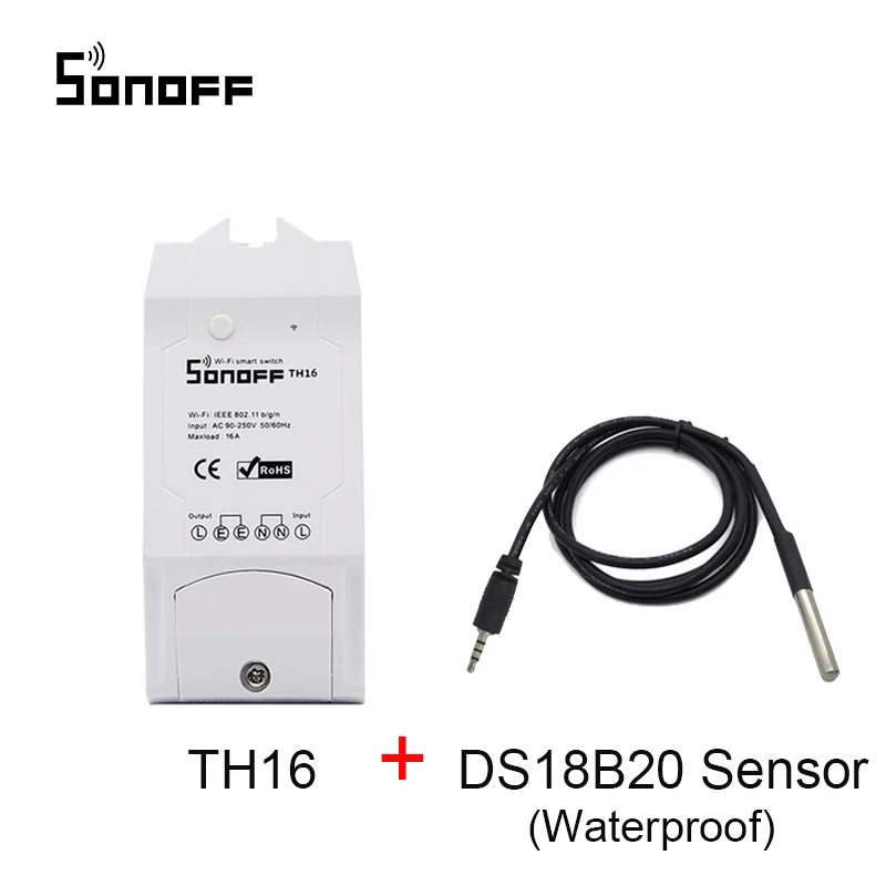 Sonoff TH16 умный Wifi переключатель Мониторинг водонепроницаемый датчик температуры дистанционное управление Умный дом автоматизация комплект работает с Alexa