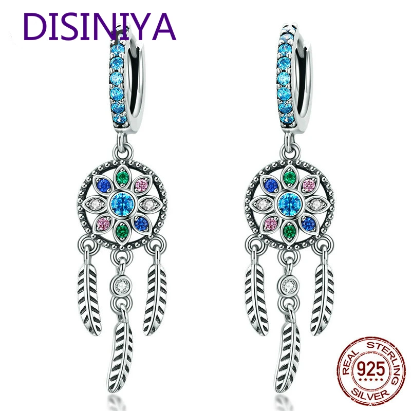 

DISINIYA Bohemia Dream Catcher Hanging Drop Earrings for Women Boho Style 925 Sterling Silver Fashion Jewelry Gifts ESCE0713