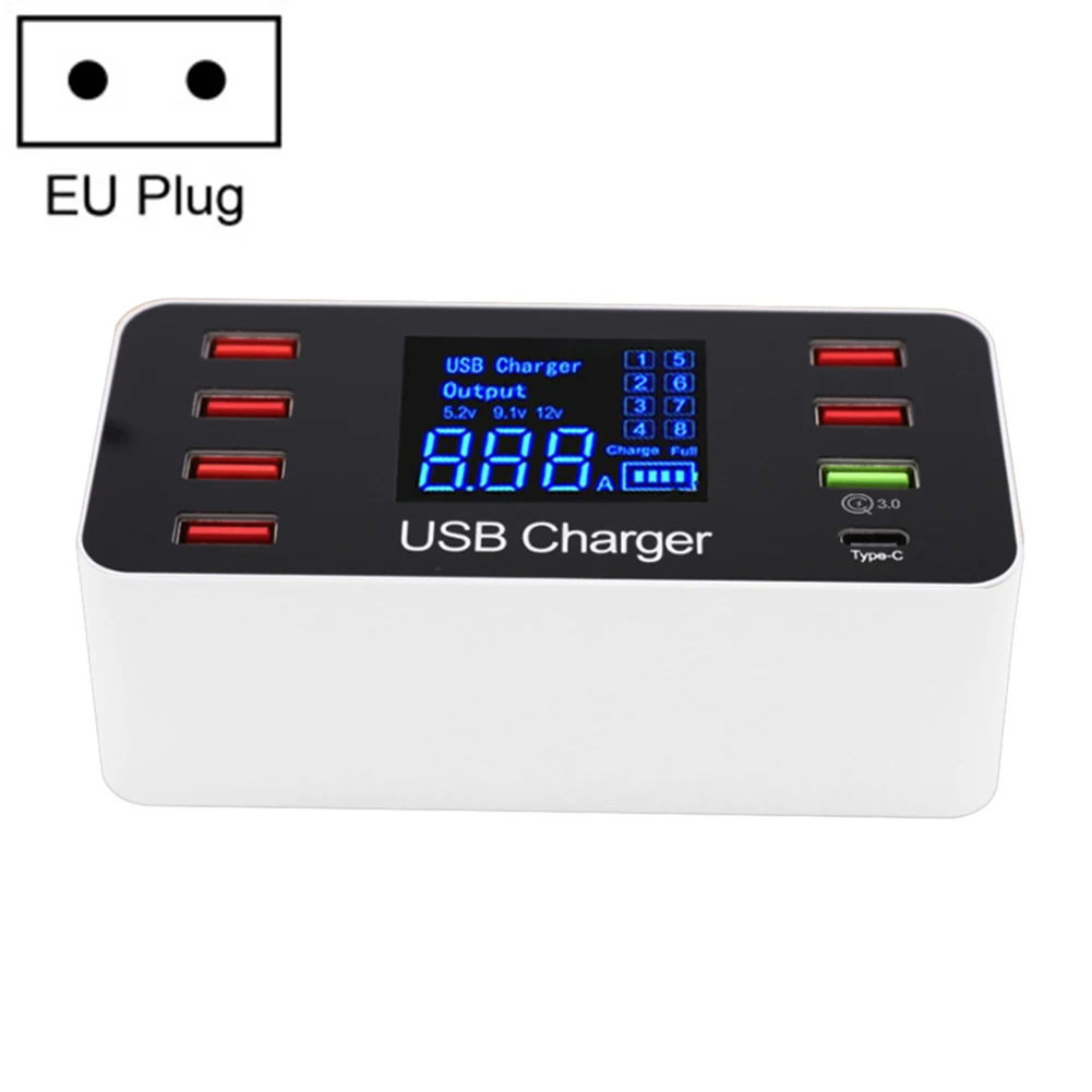 US plug 8 портов 8A QC 3,0 USB зарядное устройство USB 3,0 type-C зарядное устройство для телефона светодиодный дисплей с разъемом США/Великобритании/ЕС для iPhone X XS samsung - Тип штекера: US plug