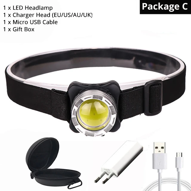 Package C 1000LM USB Перезаряжаемый головной светильник COB налобный светодиодный головной светильник водонепроницаемый головной светильник со встроенным аккумулятором белый красный светильник ing - Испускаемый цвет: Package C