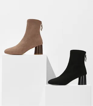 

Zar 2020 High Heel Boots All-Matching Suede Women's Chunky Heels Mid-Length Documentary Boots Boots Women
