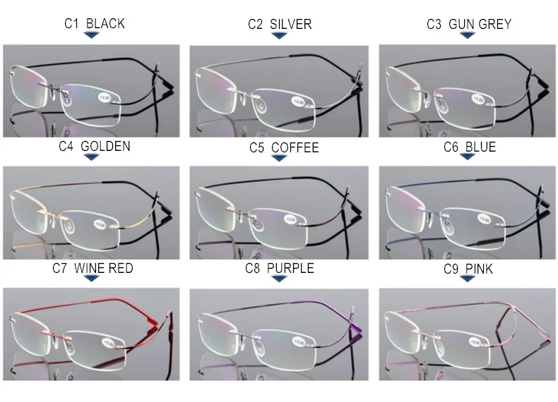 SUMONDY очки для чтения без оправы SPH+ 1,0 до+ 4,0 для мужчин и женщин Высококлассные из нержавеющей стали сплав оправа для очков для пресбиопического UR44