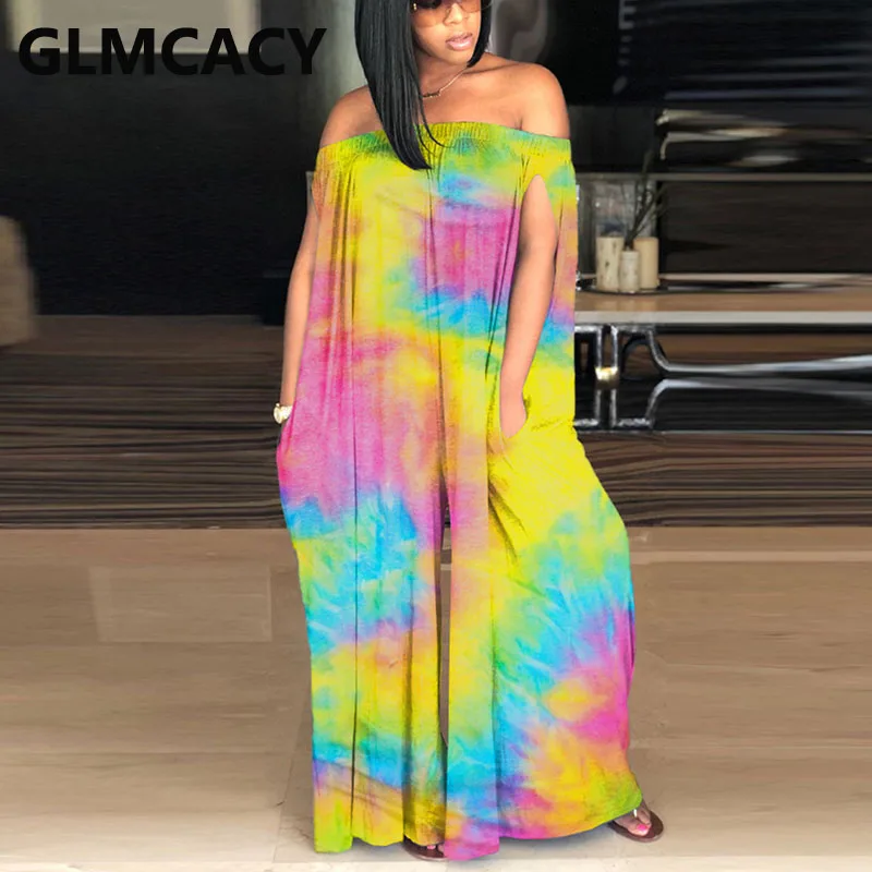 Women Loose Tube Jumpsuit Tie Dye Printed Pocket Design Wide Leg Overalls Jumpsuits Women Loose Tube Jumpsuit Tie Dye Printed Pocket Design Wide Leg Overalls Jumpsuits