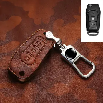 

3 Buttons Genuine Leather Car Key Case For Ford Fusion Mondeo EVEREST Ecosport Ranger Escape Car Keyring Keychain