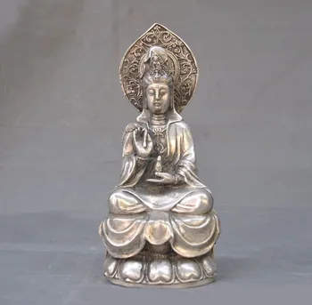 

christmas 10"Marked old Chinese silver Buddhism Kwan-Yin Guanyin Bodhisattva Buddha statue new Year