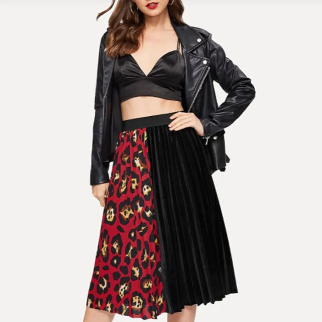 Женские юбки faldas mujer moda эластичные высокие трапециевидные леопардовые принты rokken Patchworks плиссированные цветные юбки jupe femme# C9