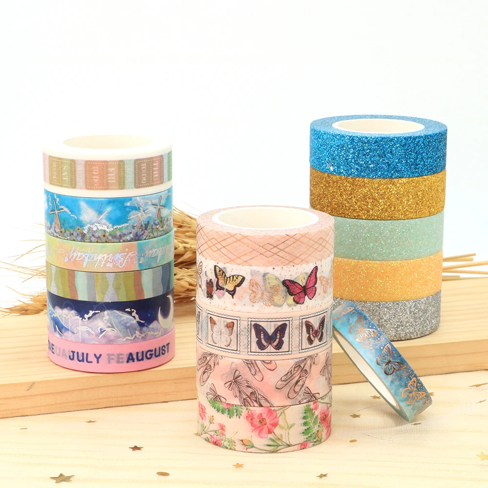 1PC 15MM*7M Foil Flowers Washi tape set gold foil laser masking tape for  Scrapbooking